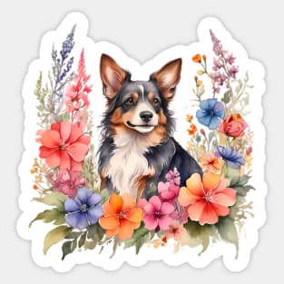 A small munsterlander decorated with beautiful watercolor flowers Sticker